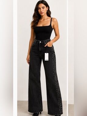 Reformation Black Women’s Jeans with Studded Side Detail